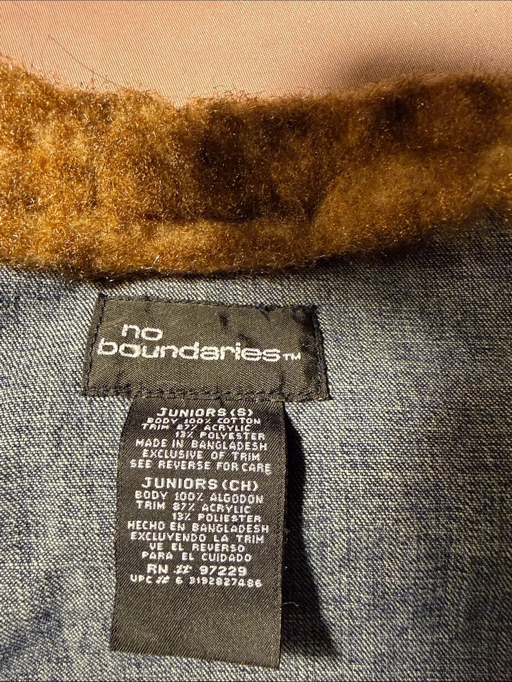 No Boundaries Dark Blue Denim Jacket with Brown Faux Shearling Trim